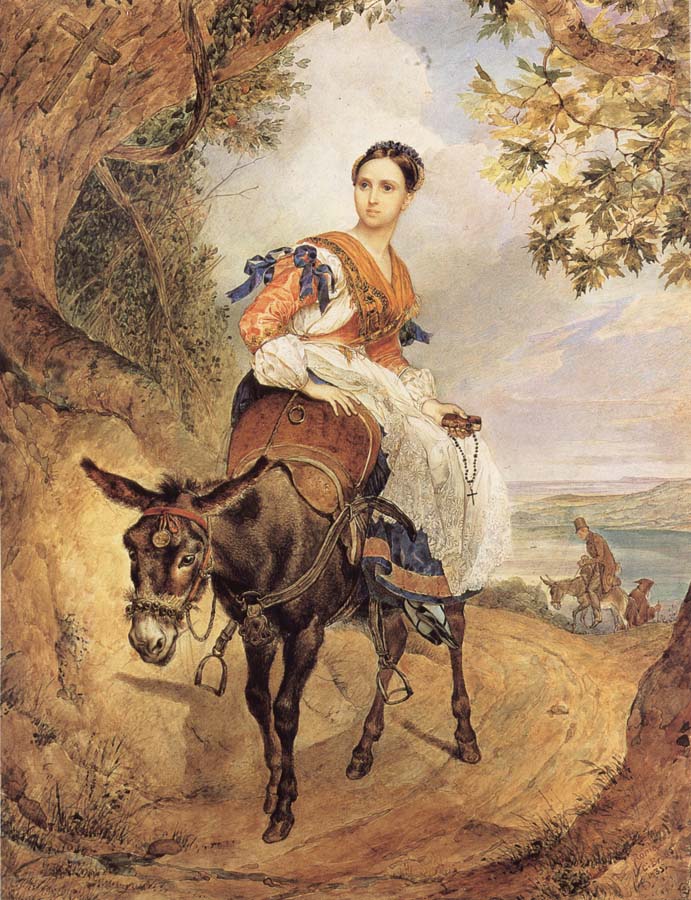 Portrait of countess olga fersen riding a donkey